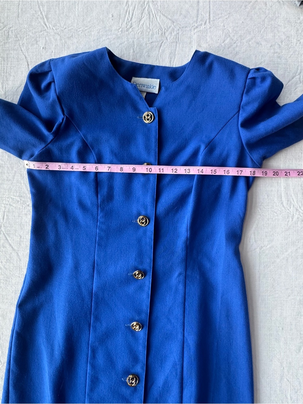 Blue Button-Front Women's Dress - Picture 4 of 6